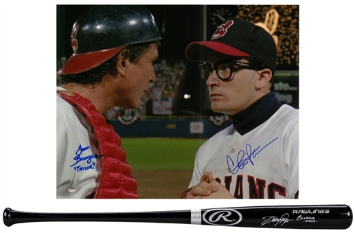 Lot of (2) Charlie Sheen & Tom Berenger Dual Signed "Major League" Talking on the Mound 16x20 Photo and Dennis Haysbert Autographed Rawlings Baseball Bat (Schwartz) 